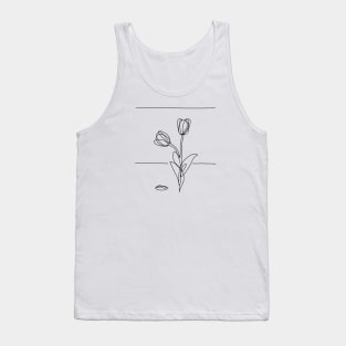 Tulip Flowers Line Drawing - Black Tank Top